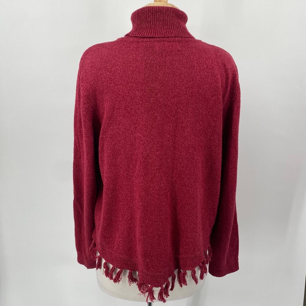 Vintage 90s Embroidered Floral Sweater Turtleneck Cotton Ramie Fringe Hem Large - Picture 6 of 8